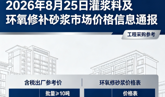 榆树2026年8月25日灌浆料及环氧修补砂浆市场价格信息通报